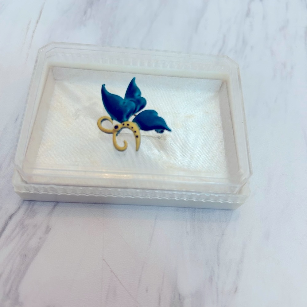 Vintage Blue & Yellow Enamel Butterfly Brooch Pin